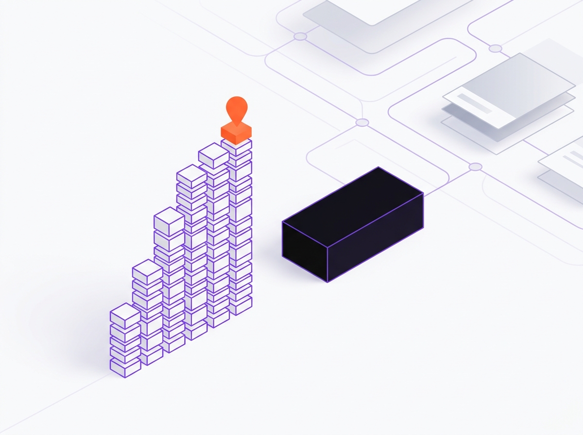 Simple diagram of a monthly subscription bill stacking up beside a one-time build cost over three years