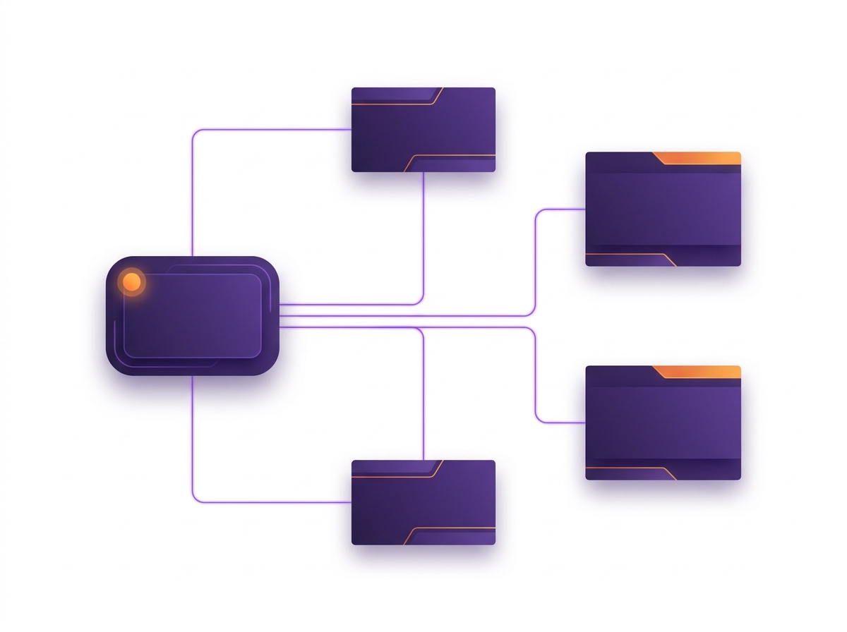 Diagram of a charter website: one hub page linking to three trip pages and two departure-point pages