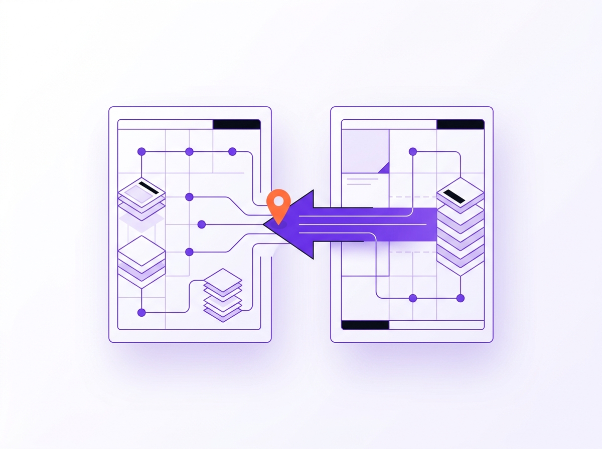 Illustration of two near-identical web pages merging into one page through a redirect arrow