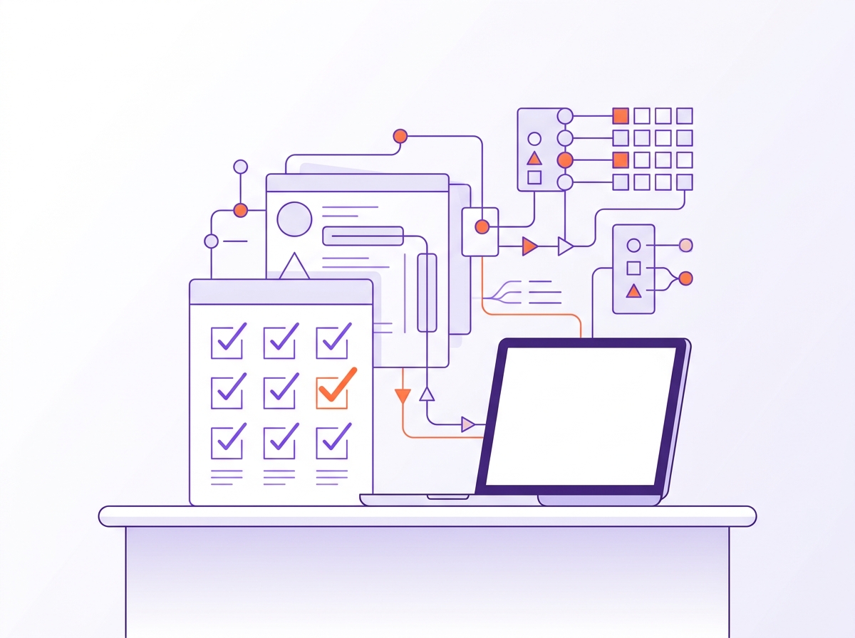 Checklist on a desk beside a laptop showing a law firm intake pipeline