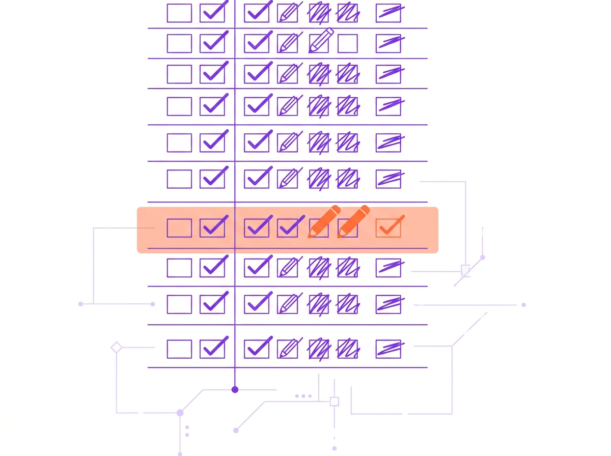 Simple ledger of review actions with columns for reviewer, action and reason