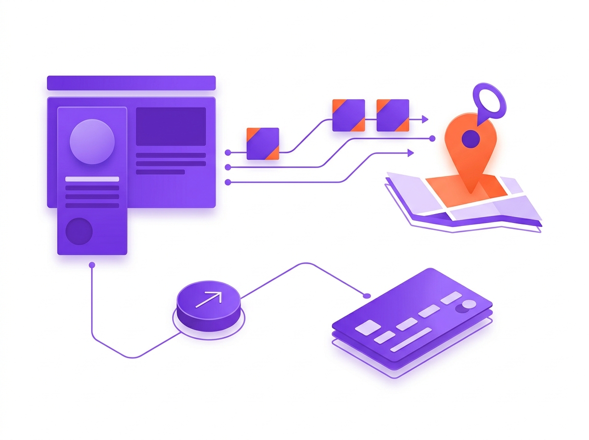 Diagram of a charter website sending hours, address and phone to Google through hidden structured data, with a separate booking link going to checkout