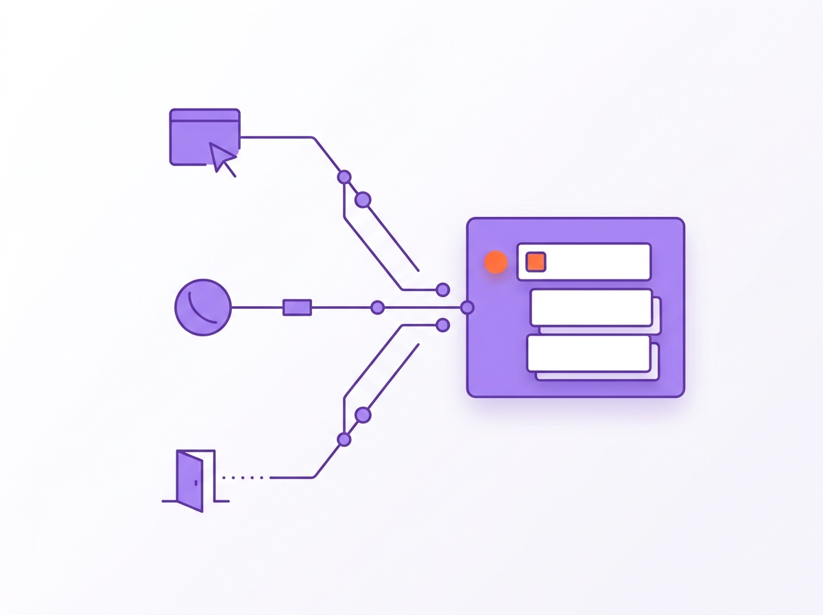 Three booking sources, website, phone and walk-in, flowing into one guest list with an opt-in column