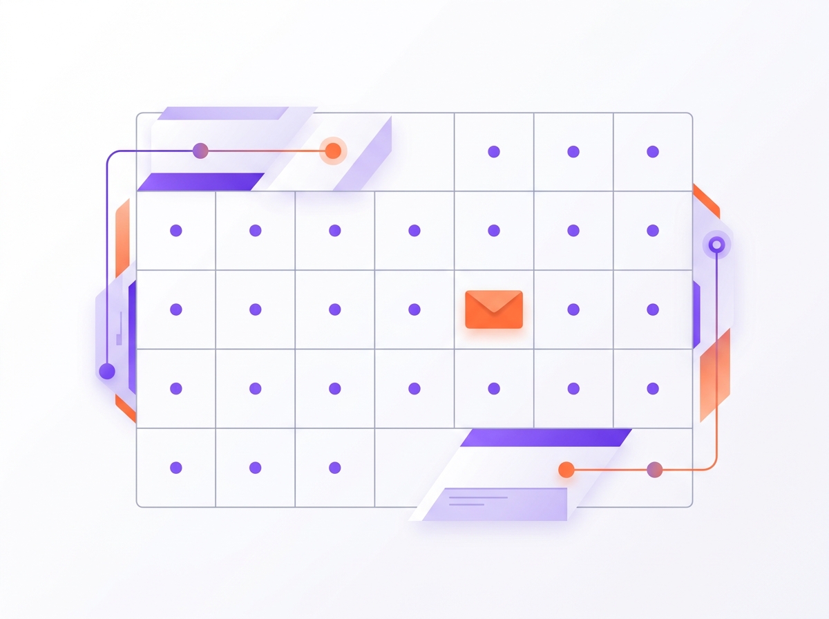 Illustration of a calendar with one review request per week alongside other past-client messages