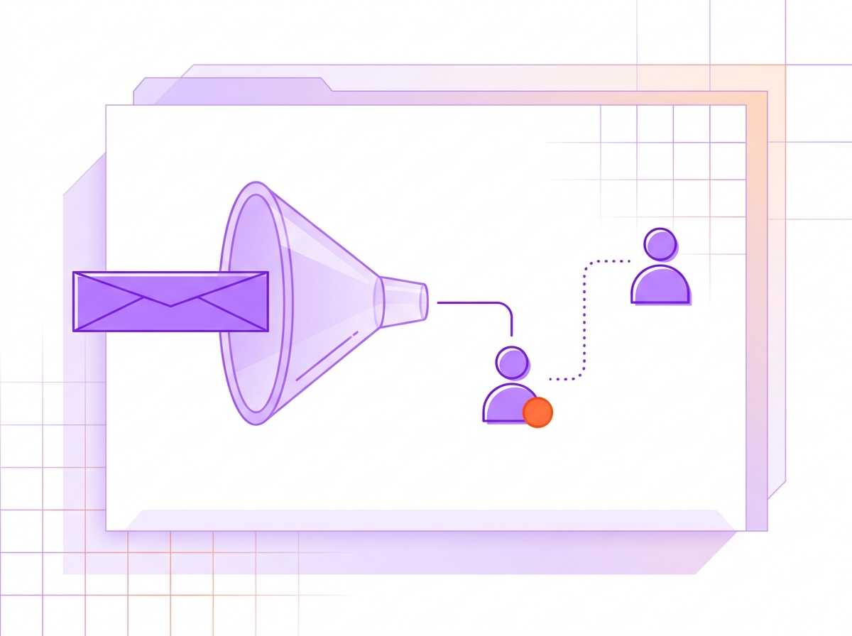 Diagram of a past-client reply routed to its relationship owner with a backup path to the team lead