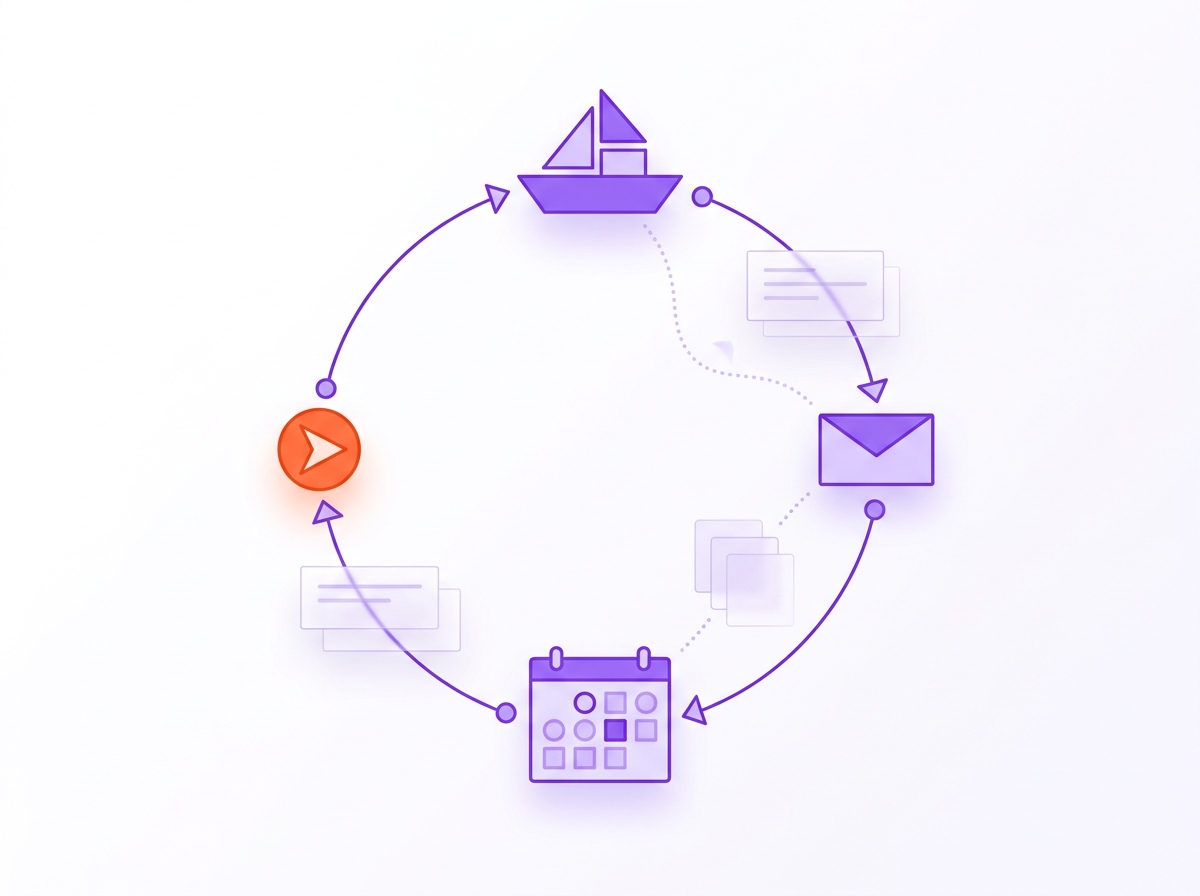 Illustration of a guest loop from boat to email to calendar and back to the boat