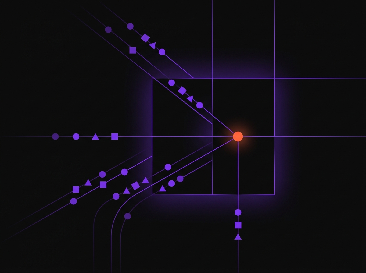 Flower order tickets sorted into delivery time slots on a simple grid, purple lines with an orange marker
