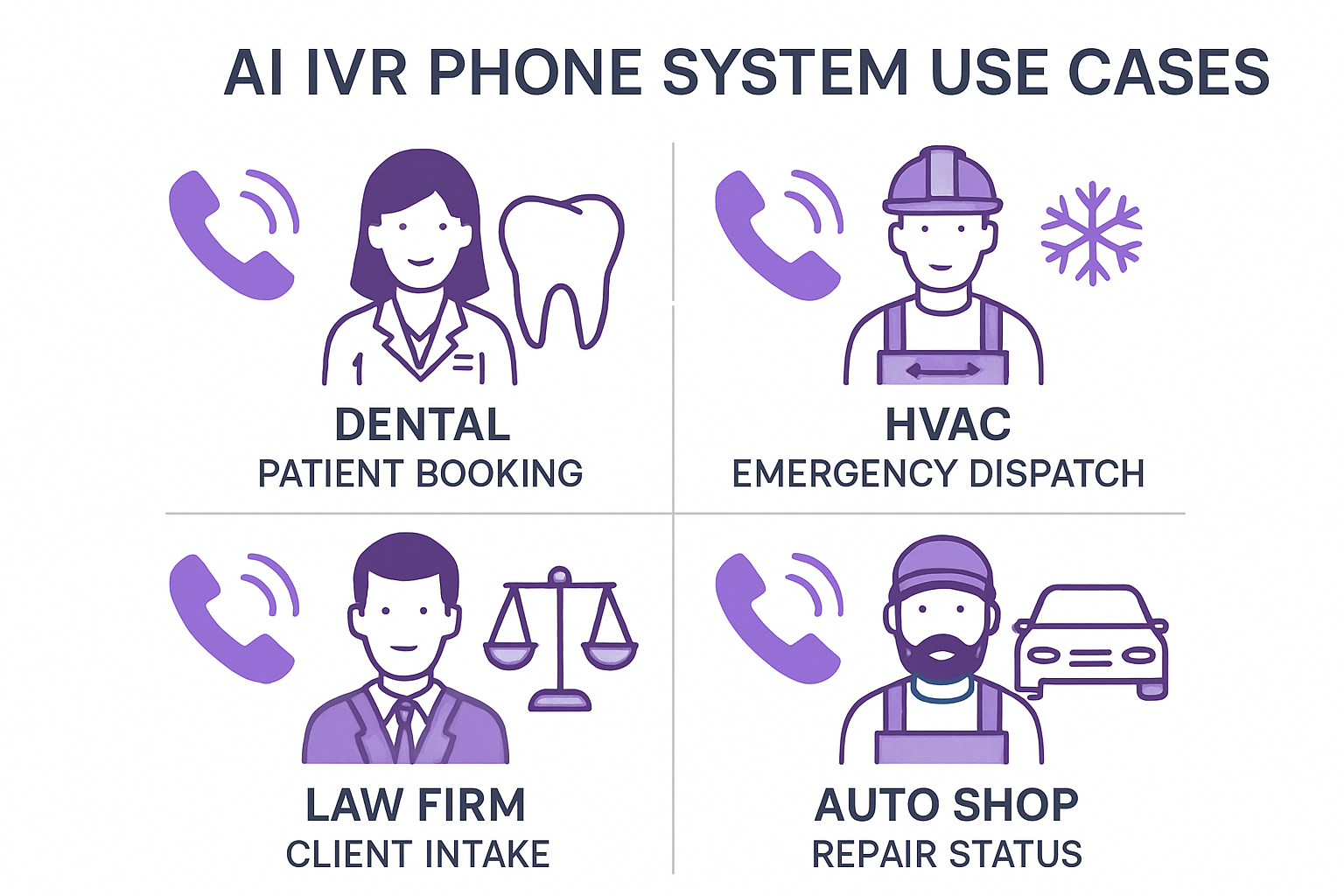 AI IVR Industry Use Cases — Dental, HVAC, Law Firm, and Auto Shop