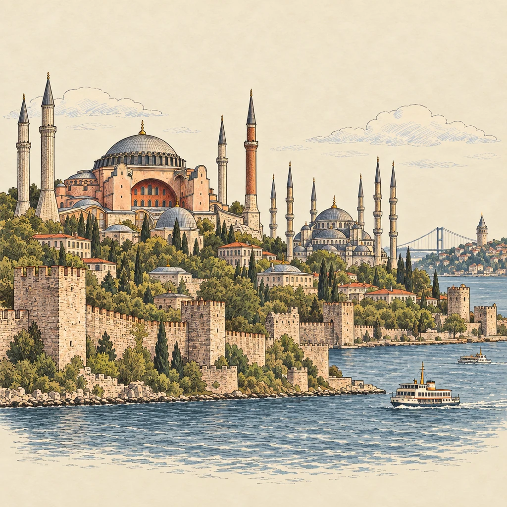 İstanbul'un Tarihî Alanları — UNESCO sites illustration from the Suzy Talks Turkey encyclopedia