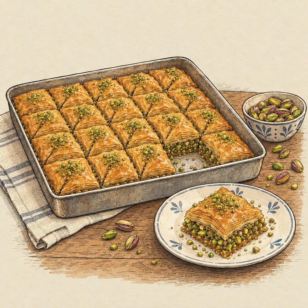 Baklava — Food & drink illustration from the Suzy Talks Turkey encyclopedia