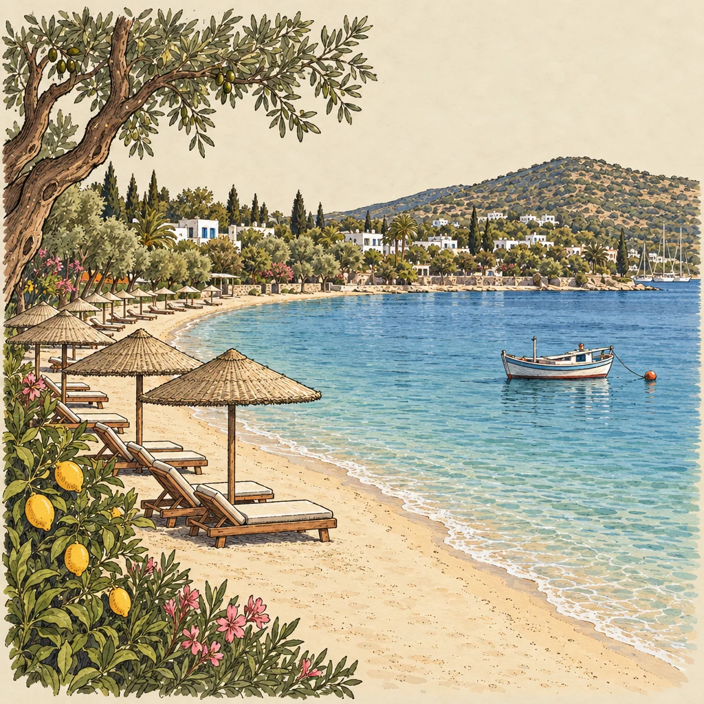 Bitez — Beach towns illustration from the Suzy Talks Turkey encyclopedia