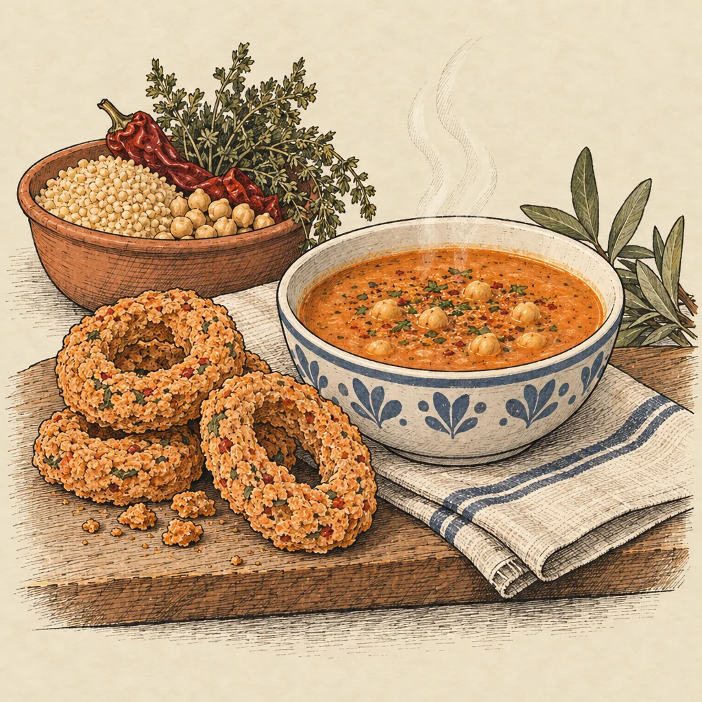 Muğla göce tarhanası — Food & drink illustration from the Suzy Talks Turkey encyclopedia