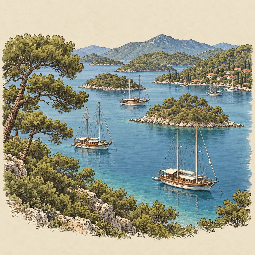 Göcek — Beach towns illustration from the Suzy Talks Turkey encyclopedia