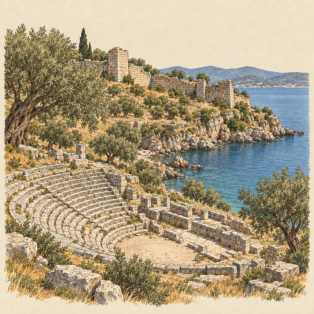 İasos — Historic sites illustration from the Suzy Talks Turkey encyclopedia