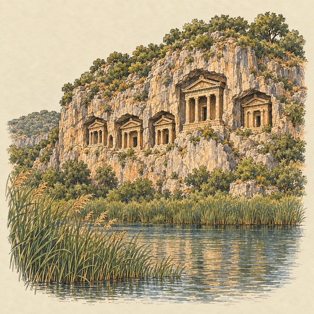Kaunos — Historic sites illustration from the Suzy Talks Turkey encyclopedia