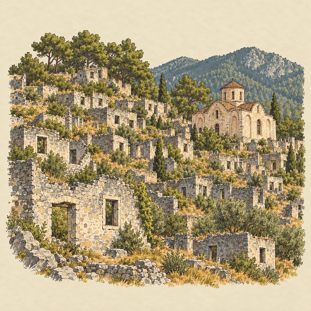 Kayaköy — Historic sites illustration from the Suzy Talks Turkey encyclopedia