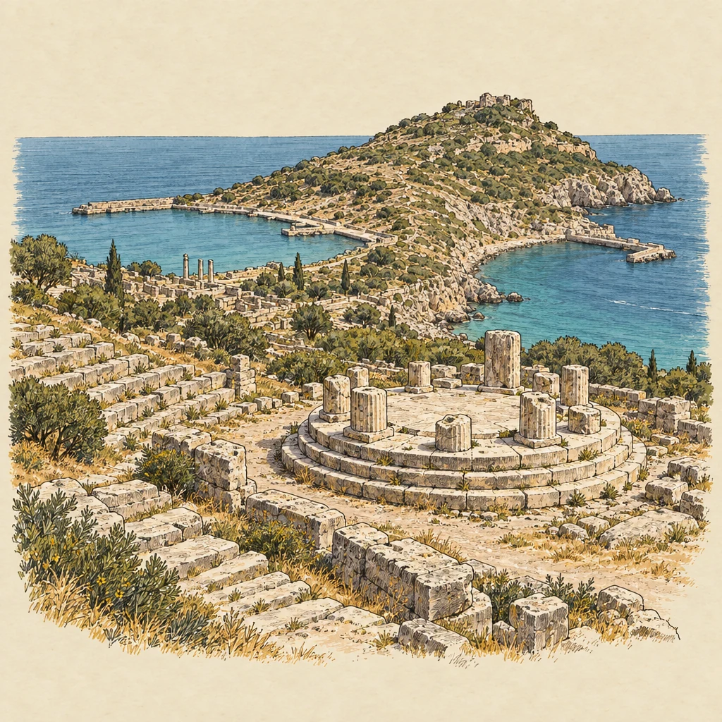 Knidos — Historic sites illustration from the Suzy Talks Turkey encyclopedia