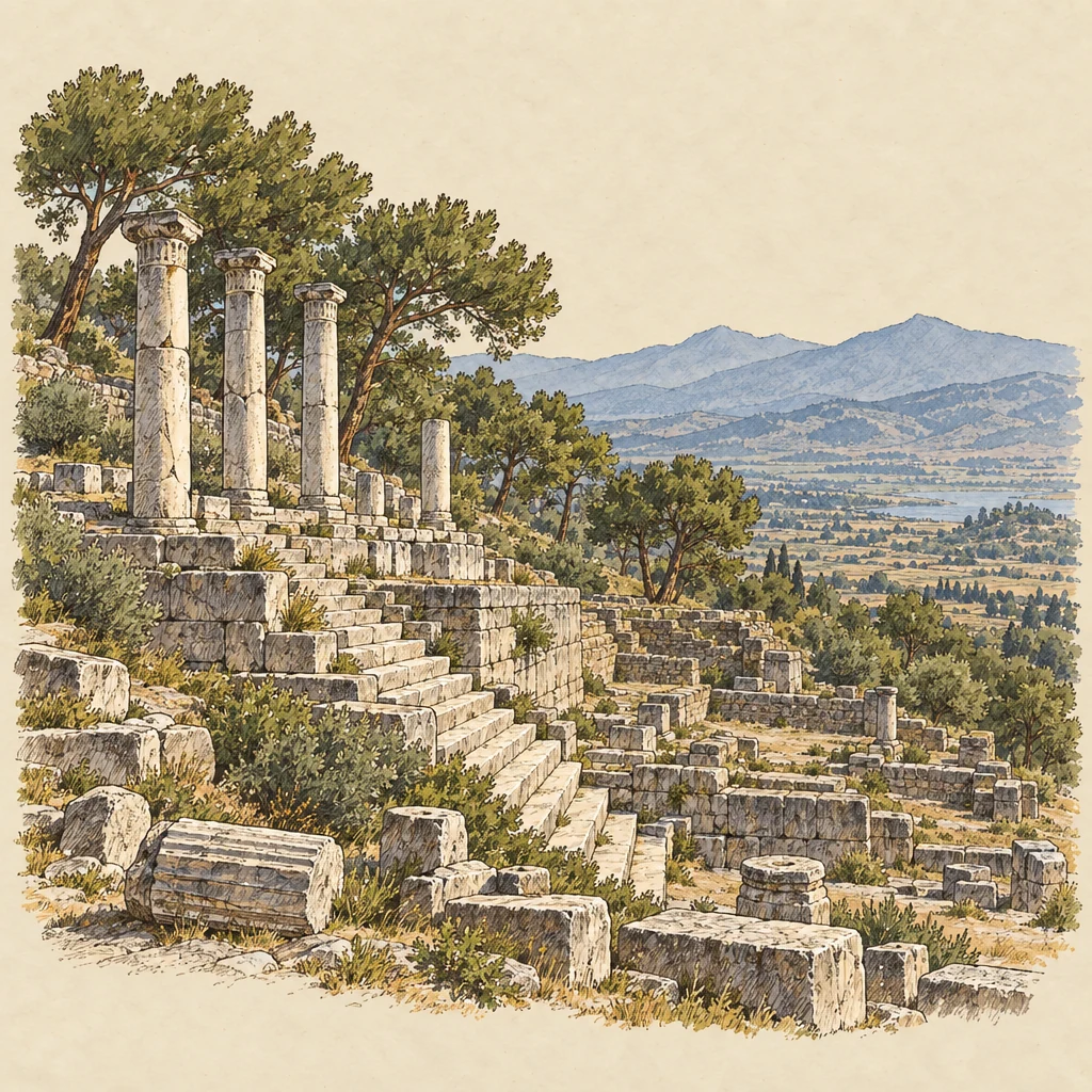 Labranda — Historic sites illustration from the Suzy Talks Turkey encyclopedia