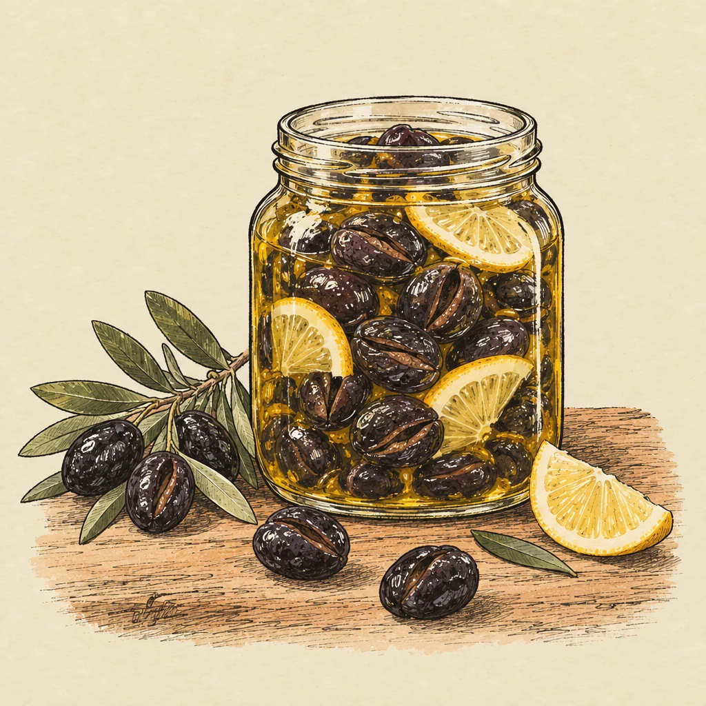 Milas yağlı zeytini — Food & drink illustration from the Suzy Talks Turkey encyclopedia