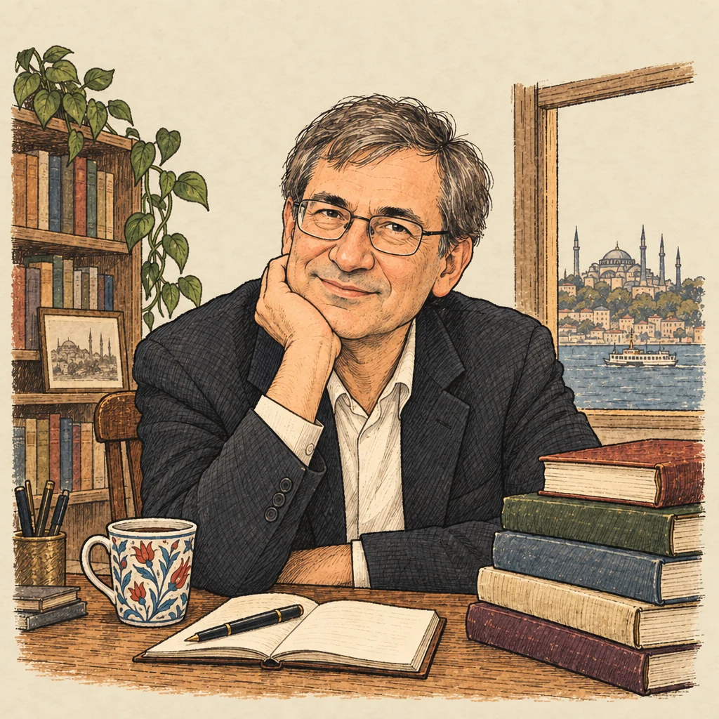 Orhan Pamuk — Writers & poets illustration from the Suzy Talks Turkey encyclopedia