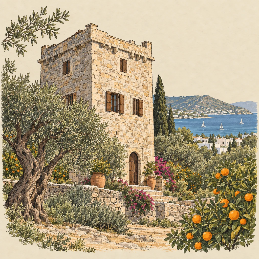 Ortakent — Beach towns illustration from the Suzy Talks Turkey encyclopedia