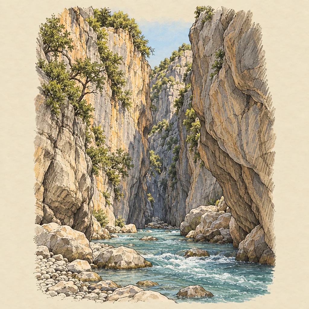 Saklıkent Kanyonu — Nature & animals illustration from the Suzy Talks Turkey encyclopedia