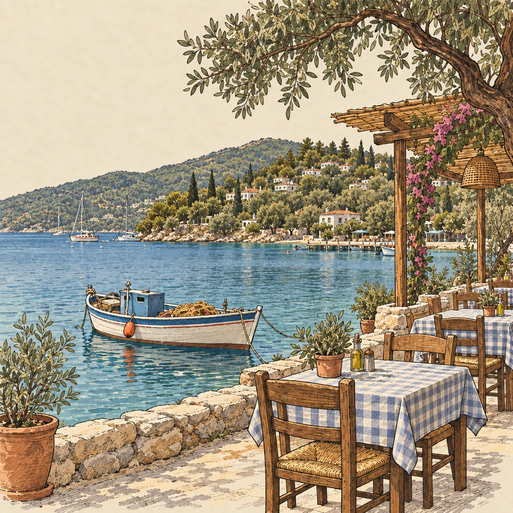 Torba — Beach towns illustration from the Suzy Talks Turkey encyclopedia