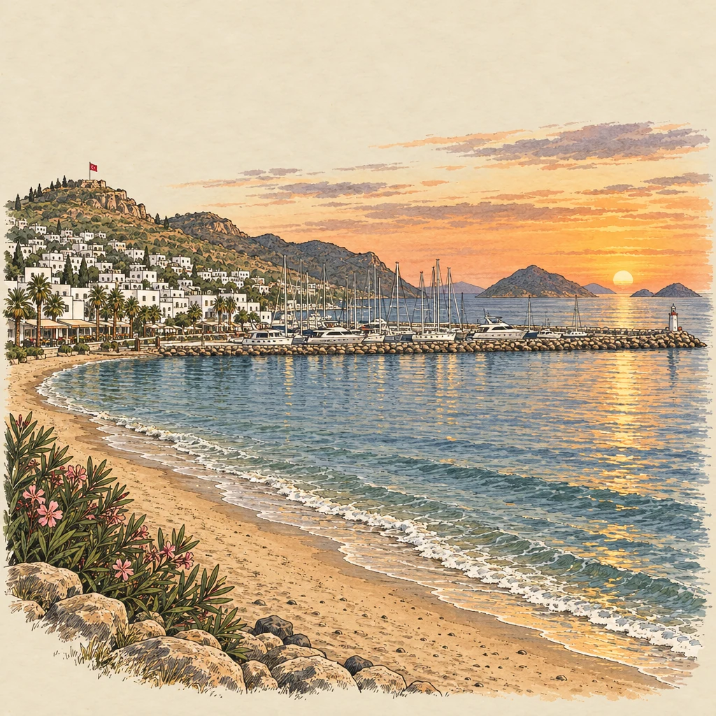 Turgutreis — Beach towns illustration from the Suzy Talks Turkey encyclopedia