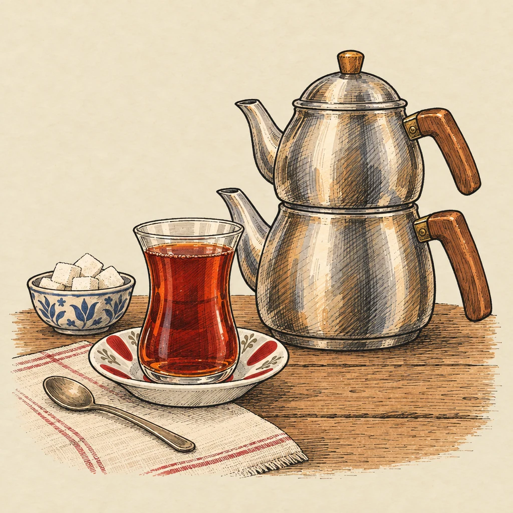 Türk çayı — Food & drink illustration from the Suzy Talks Turkey encyclopedia
