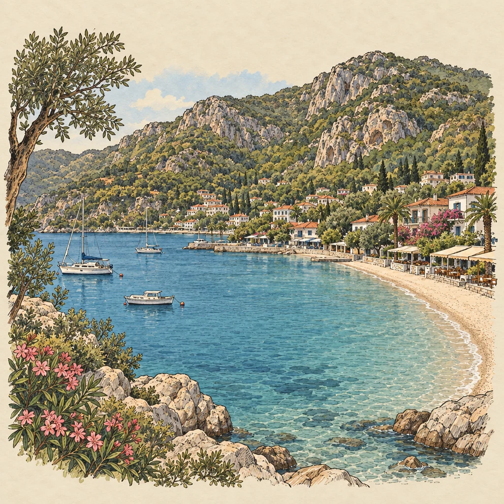 Turunç — Beach towns illustration from the Suzy Talks Turkey encyclopedia