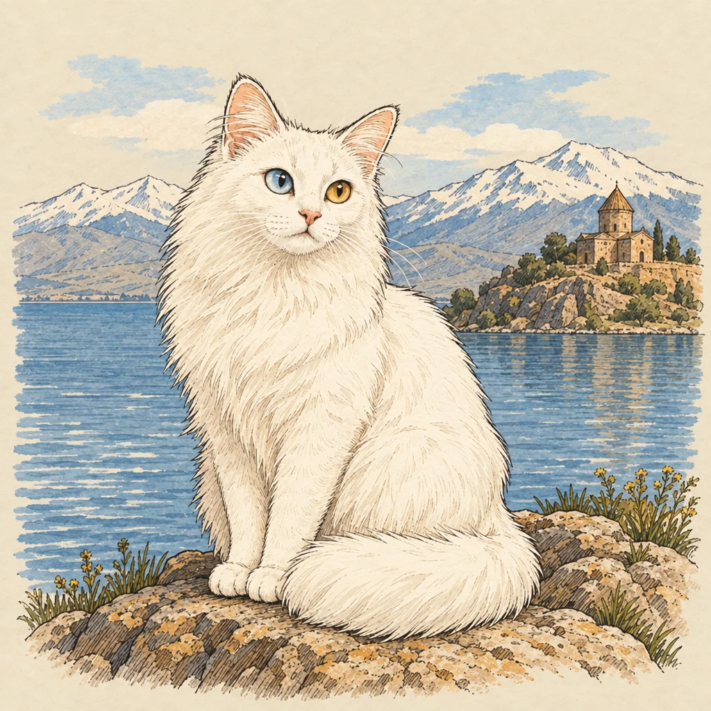 Van kedisi — Nature & animals illustration from the Suzy Talks Turkey encyclopedia
