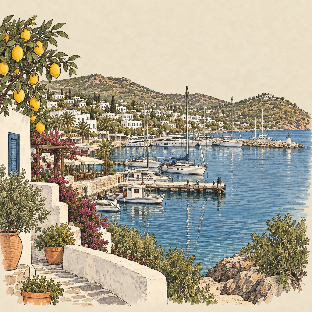 Yalıkavak — Beach towns illustration from the Suzy Talks Turkey encyclopedia